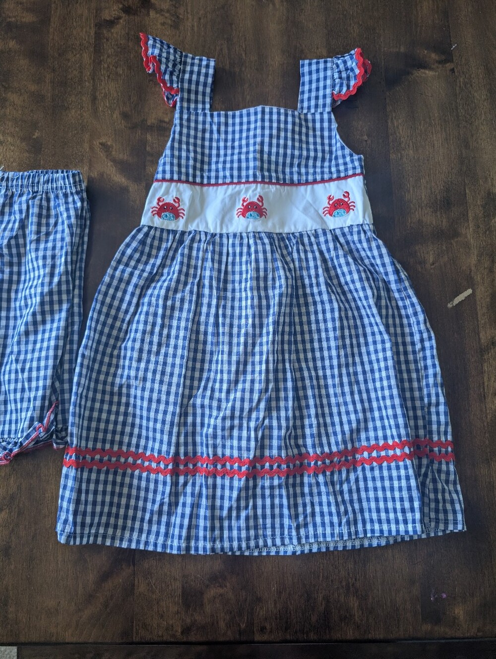 Blue Gingham Crab Embroidered Sundress - Girls/ Size Toddler 3